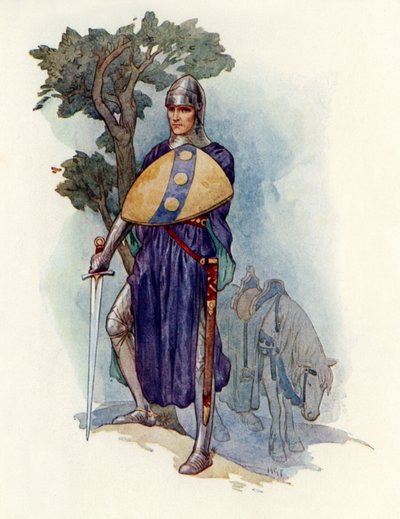 道を塞ぐ騎士（カラーリトグラフ） 作： Harry George Theaker