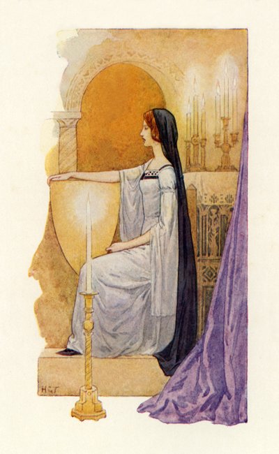 ガウェイン卿が見た最も美しい女性（カラーリトグラフ） 作： Harry George Theaker