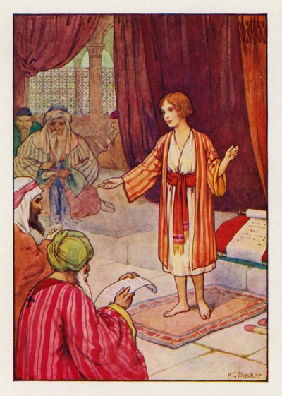 三日後、彼らは神殿で彼を見つけた（カラーリトグラフ）。 作： Harry George Theaker