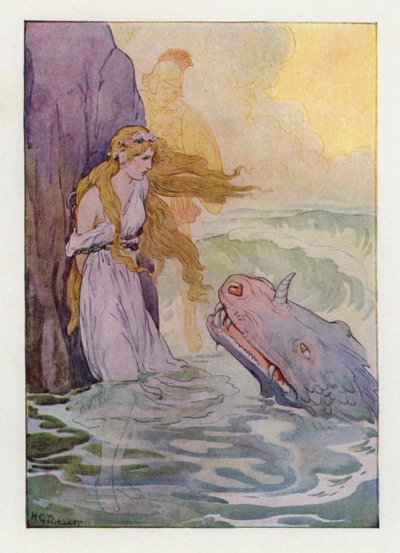 アンドロメダと怪物（カラーリトグラフ） 作： Harry George Theaker