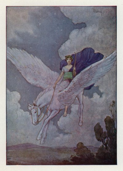 ベレロフォンと銀翼の馬（カラーリトグラフ） 作： Harry George Theaker