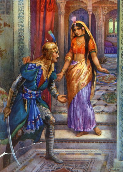 「ラーマを見つけ、彼女は突進した」（カラーリトグラフ） 作： Harry George Theaker