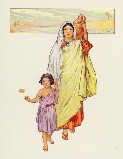 ハガルとイシュマエルは荒野に出た（カラーリトグラフ） 作： Harry George Theaker