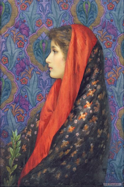 ショールを羽織る女性（水彩・紙） 作： Harry George Theaker