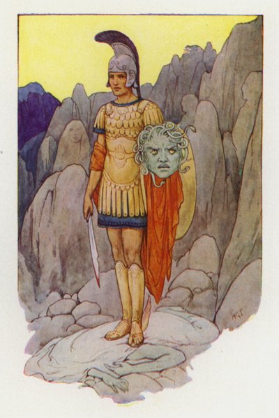 ペルセウスとゴルゴンの頭（カラーリトグラフ） 作： Harry George Theaker