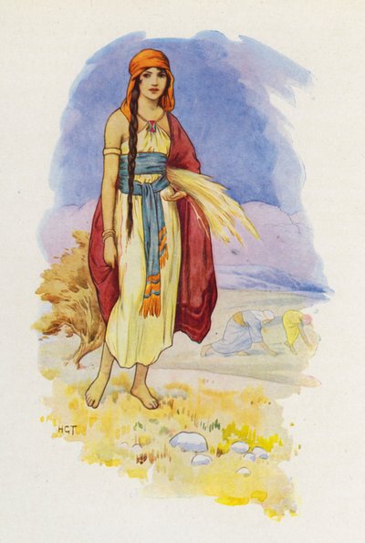 畑で収穫するルース（カラーリトグラフ） 作： Harry George Theaker