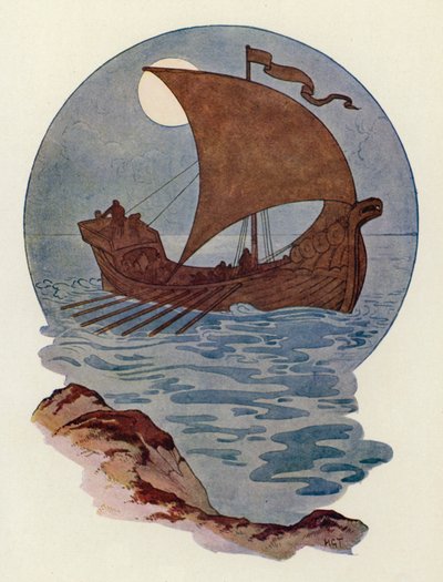 北欧の軍艦のような造り（カラーリトグラフ） 作： Harry George Theaker