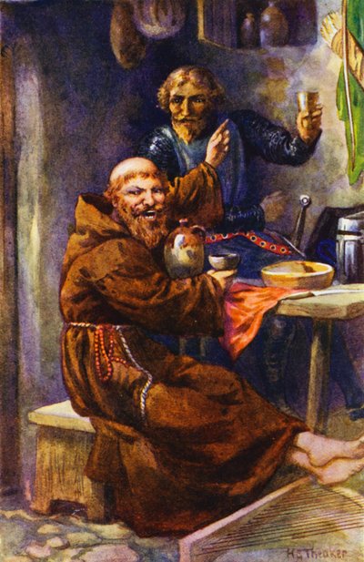 陽気な隠者のもてなしを楽しむ黒騎士（カラーリトグラフ） von Harry George Theaker