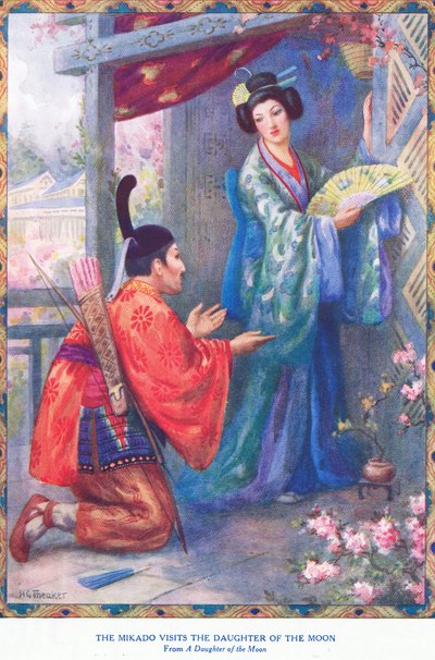 ミカドが月の娘を訪ねる（『月の娘』より）（リトグラフ） 作： Harry George Theaker