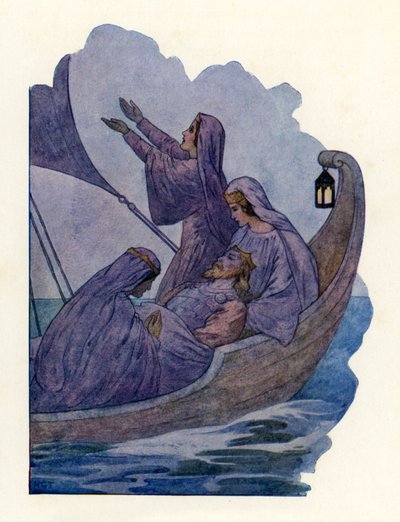 アーサー王の逝去（カラーリトグラフ） 作： Harry George Theaker