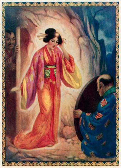 鏡の中の自分を見つめる太陽の女神（カラーリトグラフ） 作： Harry George Theaker