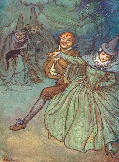 魔女の大騒ぎ（カラーリトグラフ） 作： Harry George Theaker