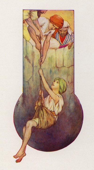 兄弟はヨセフを穴から引き上げた（カラーリトグラフ） 作： Harry George Theaker