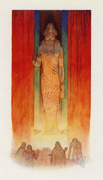 ペリシテ人の主神は魚神だった（カラーリトグラフ） 作： Harry George Theaker
