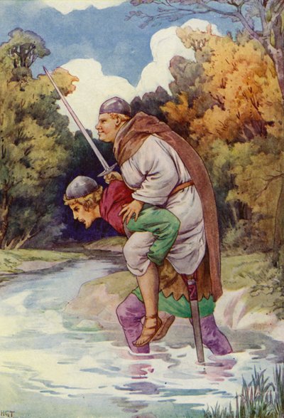 修道士はその大きな体重で彼をうならせた（カラーリトグラフ） 作： Harry George Theaker