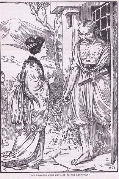 王女はセンチネル（リトグラフ）に向かった 作： Harry George Theaker