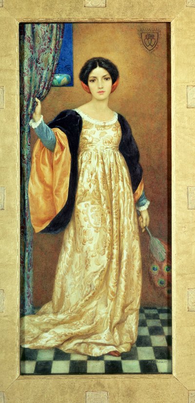 孔雀の扇を持つ女 (水彩) 作： Harry George Theaker