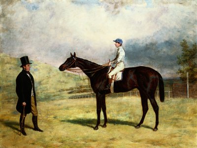 競馬場でジョッキーアップと彼の競走馬によって紳士、1863 作： Harry Hall