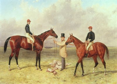 L to Rロードリヨン、ダービー、セントレガー、2,000ギニーの勝者。 1866年にジェームズドーバーが訓練したR.サットン卿が所有するアスコットゴールド花瓶の勝者であるエランド 作： Harry Hall