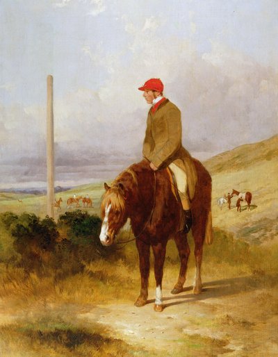 1844チェスターフィールドステークス開始前のポニーのナットフラットマン（1810〜60）、1844 作： Harry Hall