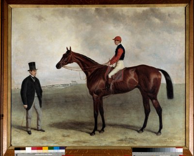 1865年の競走馬「グラディエーター」 ハリー・ホール（約1813-1882）の絵画。1865.パリ・ソサエティの励まし 作： Harry Hall