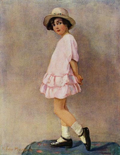"Will I Do?" - 出かける準備をする若い女性（カラーリトグラフ 作： Harry J. Pearson