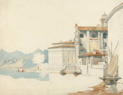 イタリアの湖のほとりで 作： Harry John Johnson