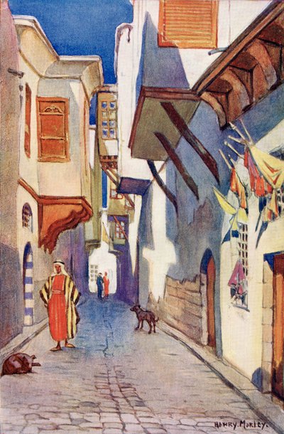 シリアのダマスカスの通り（1910年頃、リチャード・ペンレイク著『A Book of Modern Palestine』より 作： Harry Morley