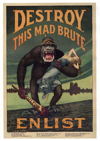 募集キャンペーン「このマッドブルートを破壊する-入隊」、パブ。 1917 作： Harry R. Hopps