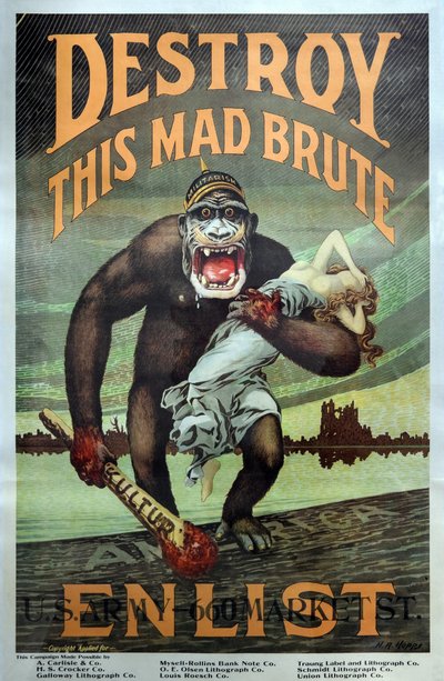 米軍第一次世界大戦の募集キャンペーン「この狂ったブルートを破壊する-参加する」パブ。 1917年 作： Harry R. Hopps