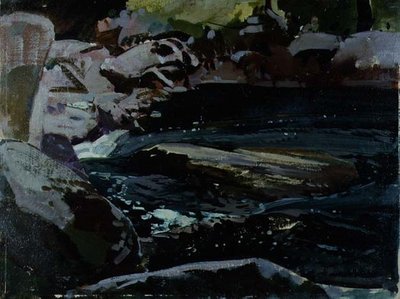 流れる川（油彩・キャンバスボード） 作： Harry Watson