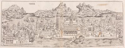 1930年、『ニュルンベルク・クロニクル』に掲載されたヴェネツィアの眺めの復刻版（トリミング済み） 作： Hartmann Schedel