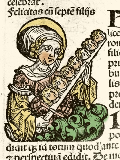 ローマで殉教した聖女フェリシテとその7人の子供の頭を描いたもの。 作： Hartmann Schedel