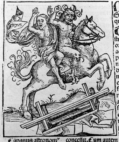 The King, the Witch and the Berkeley Toad by William of Malmesbury "悪魔によって棺から掘り出されたバークレーの魔女の表現" Hartmann Schedel "Liber chronicarum" Nuremberg 1493 からのエングレーヴィング。 作： Hartmann Schedel