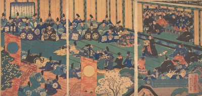 外国要人との会談、1867 明治元年。 作： Hasegawa Sadanobu