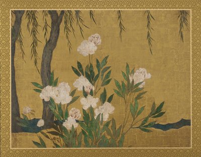 牡丹と柳、桃山または江戸時代、17世紀初頭。 作： Hasegawa Tonin