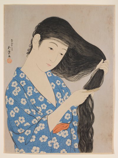 髪をとかす女性 作： Hashiguchi Goyô