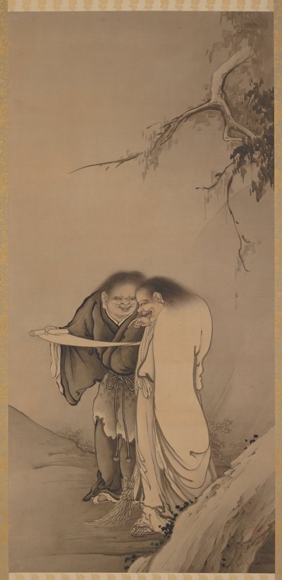 The Chinese Taoist Immortals, Han-shan and Shih-te Kanzan and Jittoku, Meiji era, 1886. 作： Hashimoto Gaho