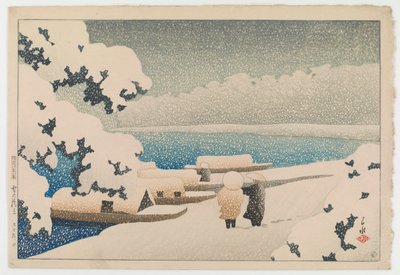Snow at Hashidate (Yuki no hashidate),  from the series Souvenirs of Travel II (Tabi miyage dai nishū) 作： Hasui Kawase