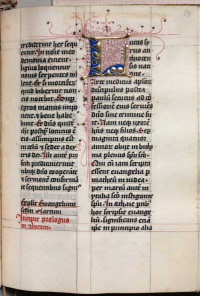 福音伝道者の肖像画が書かれた福音書：装飾されたイニシャル、c。 1480。 作： Hausbuch Master