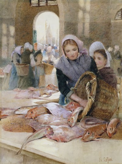 ブローニュの魚市場の女性たち 作： Hector Caffieri