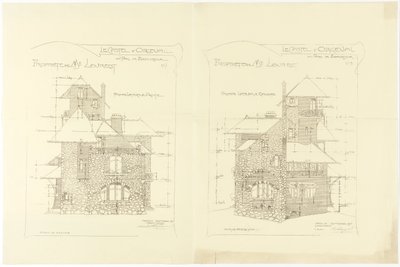 立面図、左右の側面ファサード、Castel d&39;Orgeval、Parc Beausejour、パリ近郊 作： Hector Guimard