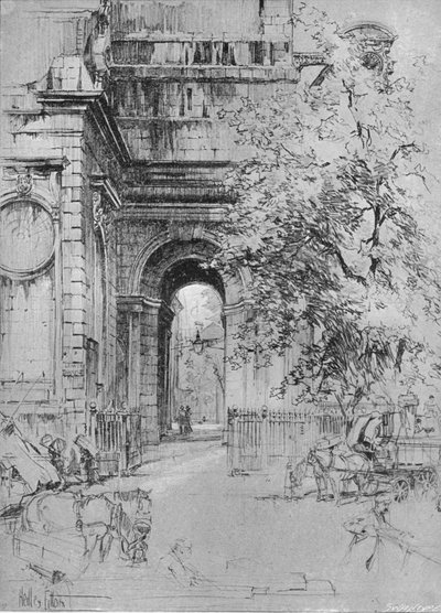 セント・マグヌスの塔の下にあるロンドン・ブリッジの古い入口」1902年頃、1903年頃 作： Hedley Fitton