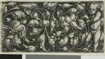 葉飾りの二重巻と右に立つプットー 作： Heinrich Aldegrever