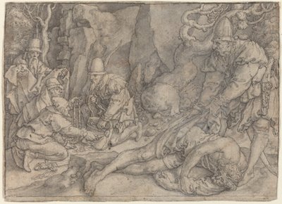 泥棒に圧倒された男、c。 1554年。 作： Heinrich Aldegrever