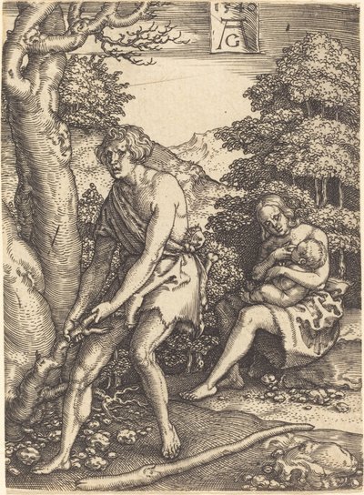 仕事中のアダムとイブ、1540年。 作： Heinrich Aldegrever