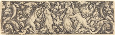 中央につるのあるクロスパネルとトリトンのカップル 作： Heinrich Aldegrever