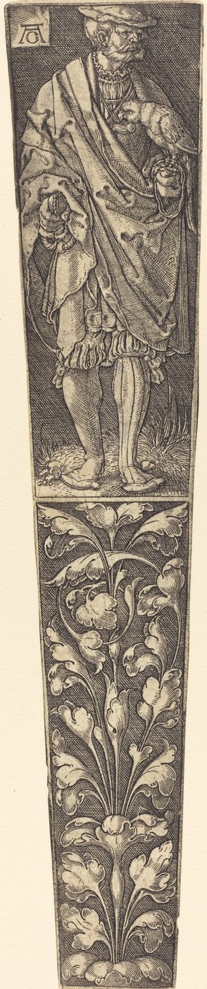 オウムを保持している紳士と短剣の鞘 作： Heinrich Aldegrever