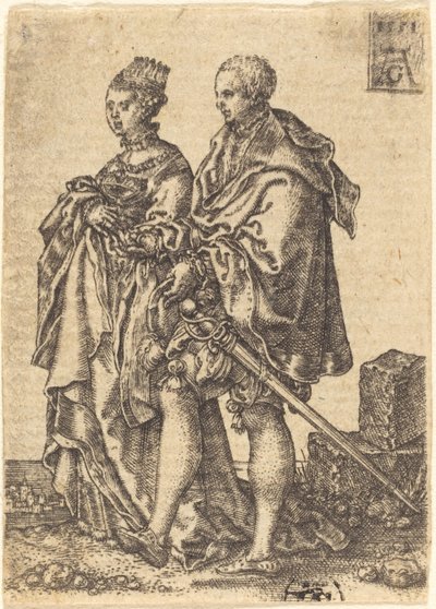 踊るカップル、1551年。 作： Heinrich Aldegrever
