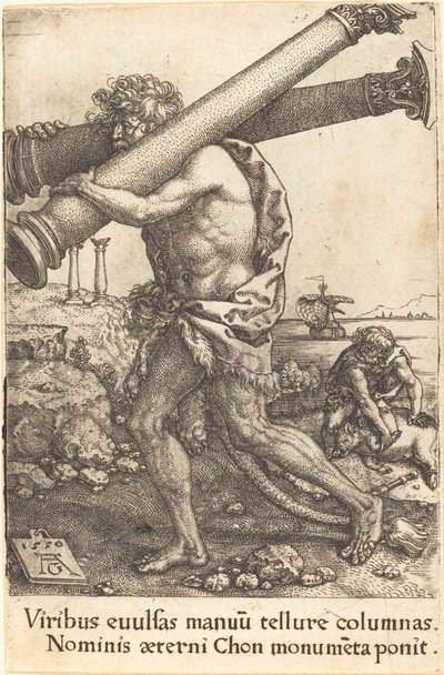 ガザの 2 つの柱を運ぶヘラクレス 作： Heinrich Aldegrever